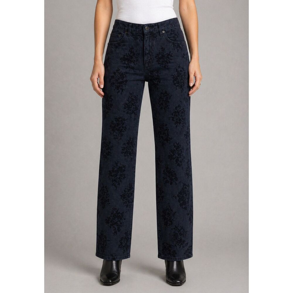 Jessica London Floral Flocked Pants Navy 16